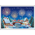 Greeting Life Japanese Style Mini Santa Christmas Card - Fireworks