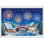 Greeting Life Japanese Style Mini Santa Christmas Card - Fireworks