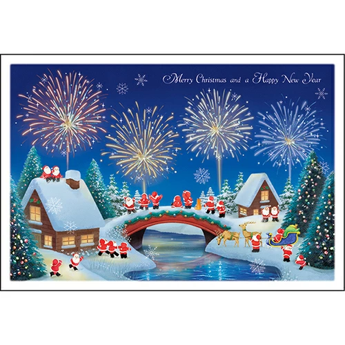 Greeting Life Japanese Style Mini Santa Christmas Card - Fireworks