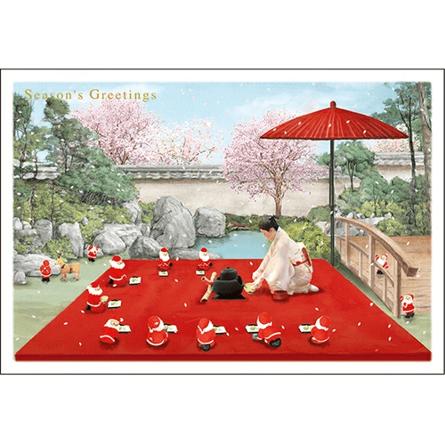 Greeting Life Japanese Style Mini Santa Christmas Card - Tea Ceremony
