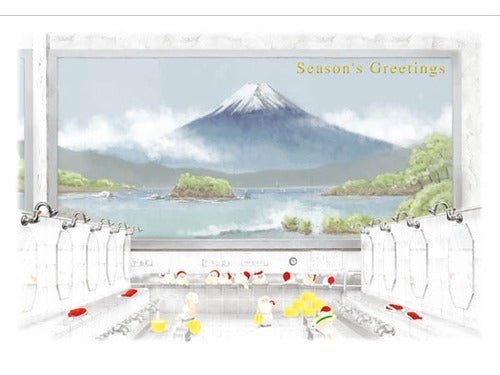 Greeting Life Japanese Style Mini Santa Christmas Card Sento (public bathhouse)