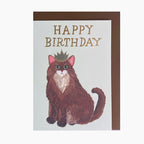 Greeting Life Sodeyama Kahoko Birthday Mini Card - Brown Cat