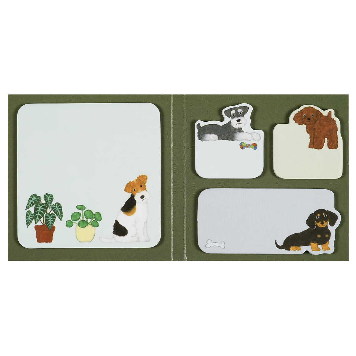 Close-up of watercolor style dog sticky notes including poodle and dachshund designs