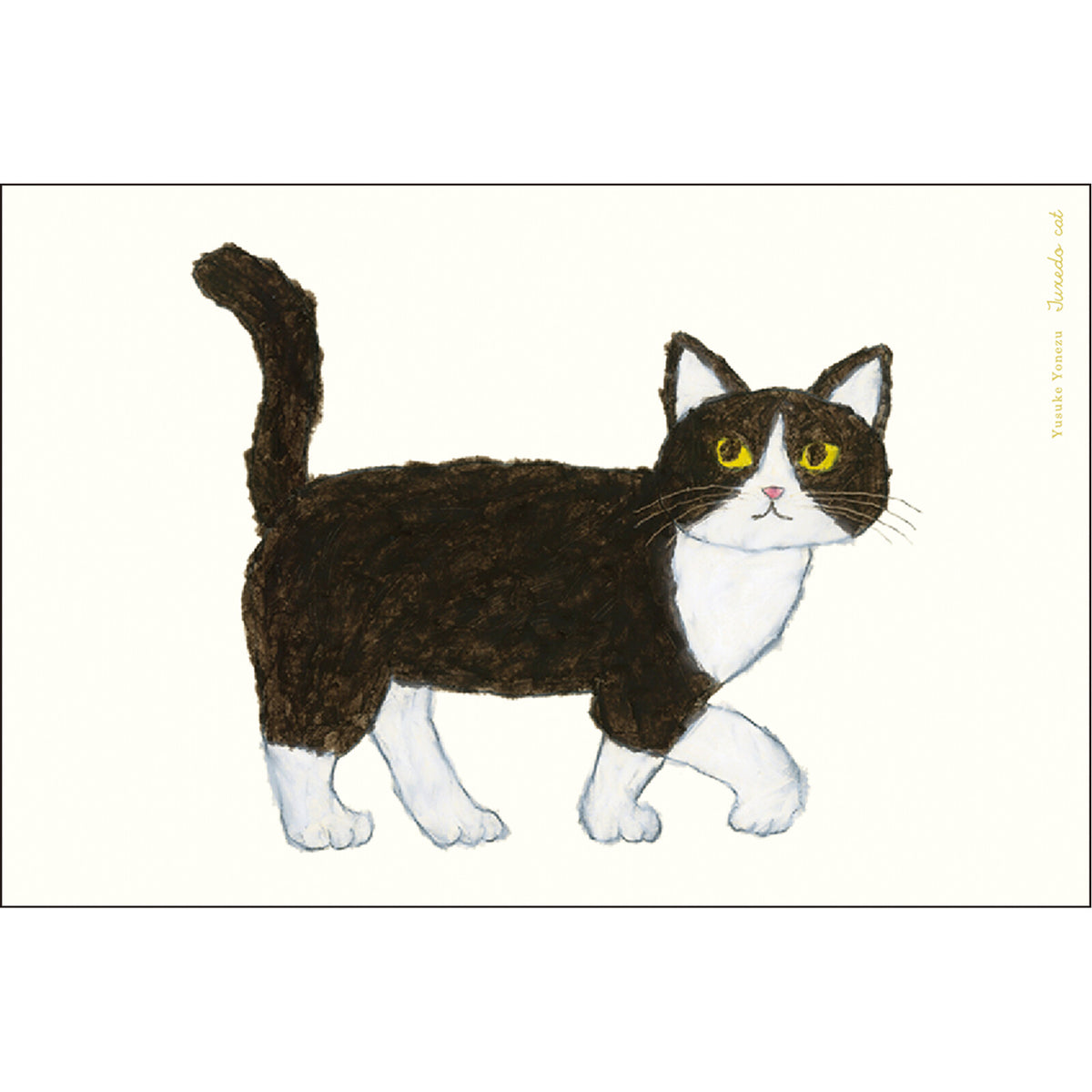 Hachiware cat greeting card by Yusuke Yonezu with crayon-style illustration