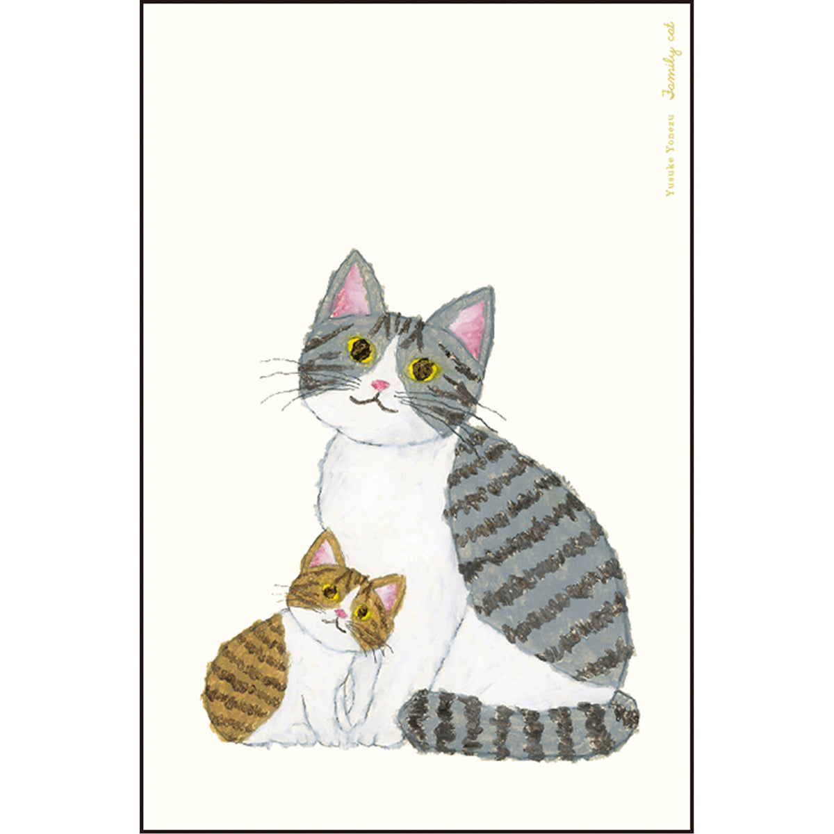 Yusuke Yonezu parent and child cat postcard with crayon-style illustration