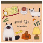 Good Life Memo Pad by Yusuke Yonezu featuring cats and cozy home items on peach cover
