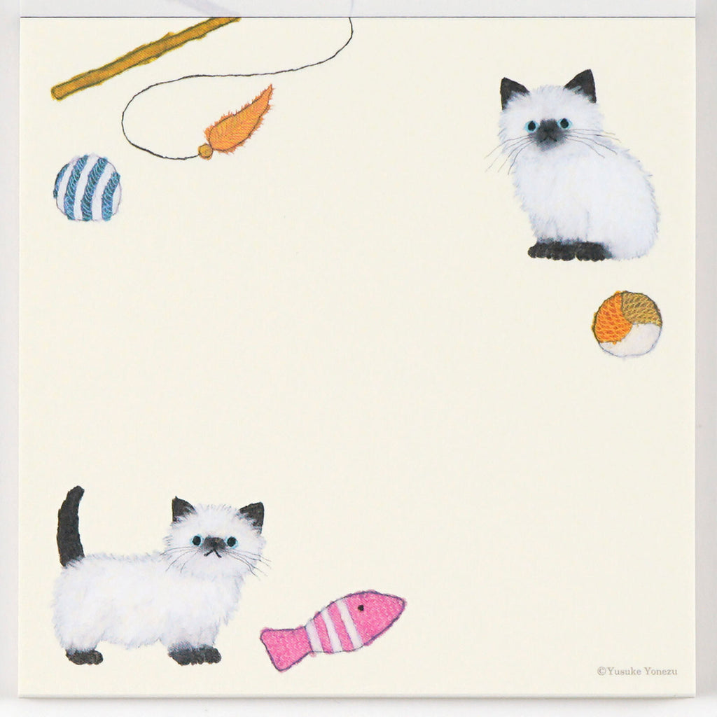 Yusuke Yonezu cat illustration square memo pad with cream paper and playful pet toys