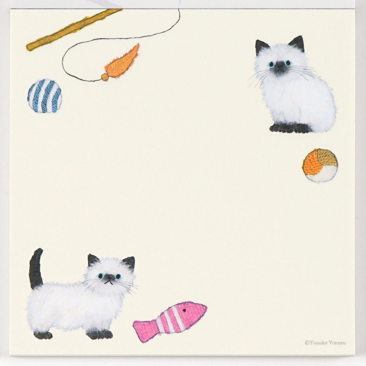 Yusuke Yonezu cat illustration square memo pad with cream paper and playful pet toys