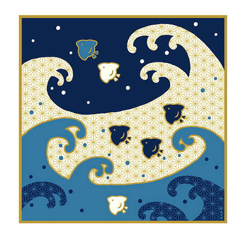 Hamamonyo Chidori & Waves Furoshiki Wrapping Cloth 50cm