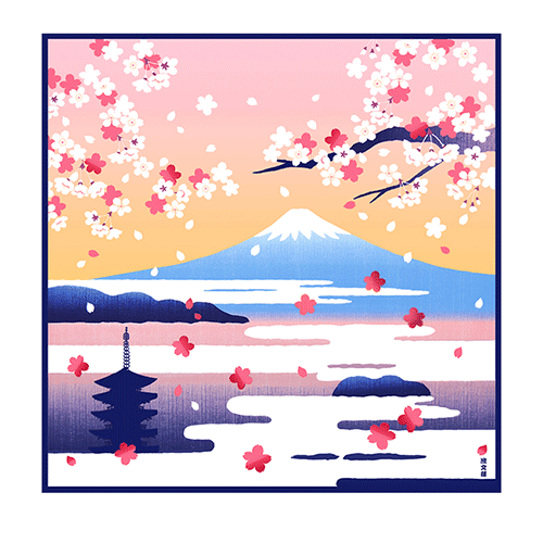 Hamamonyo Cloud Sea Fuji & Sakura Furoshiki Wrapping Cloth 50cm