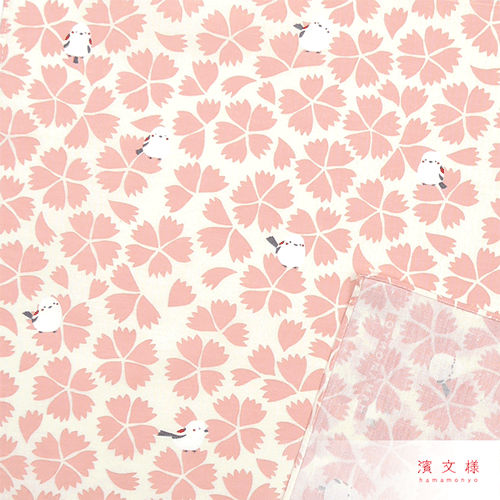 Hamamonyo Dianthus & Long-tailed Tit Fine Cotton Handkerchief 35cm