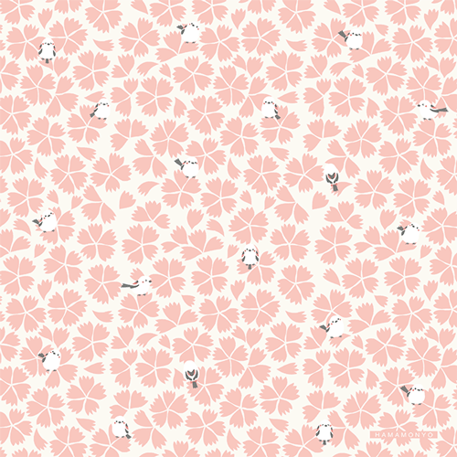 Hamamonyo Dianthus & Long-tailed Tit Fine Cotton Handkerchief 35cm