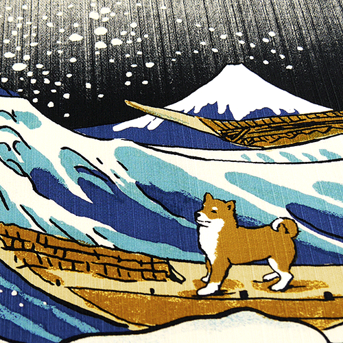 Hamamonyo Hokusai Mameshiba & Great Wave Furoshiki Wrapping Cloth 50cm
