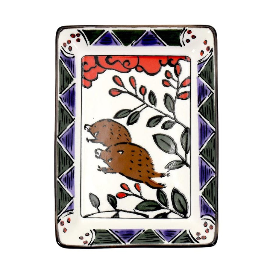 Hanafuda Zodiac Rectangular Small Plate - Boar