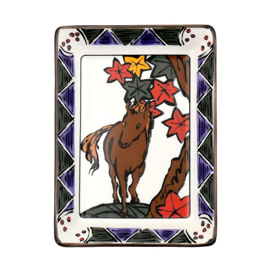 Hanafuda Zodiac Rectangular Small Plate 10×7cm - Horse