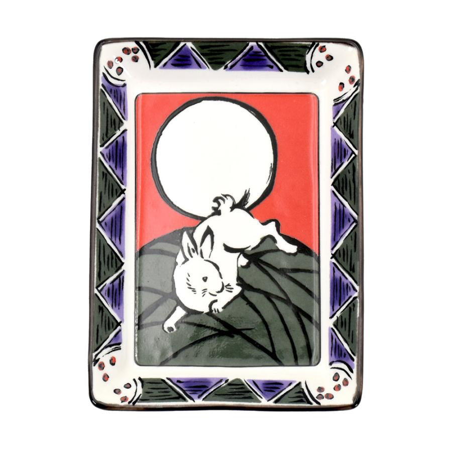Hanafuda Zodiac Rectangular Small Plate 10×7cm - Rabbit