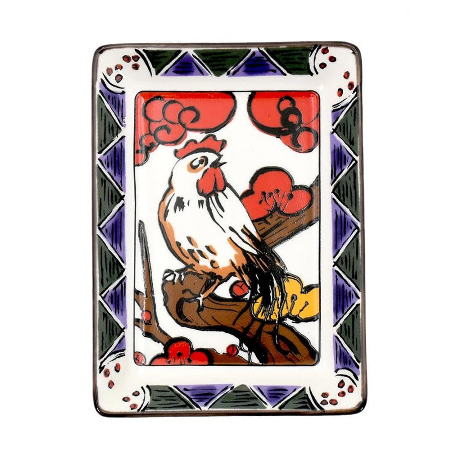 Hanafuda Zodiac Rectangular Small Plate 10×7cm - Rooster