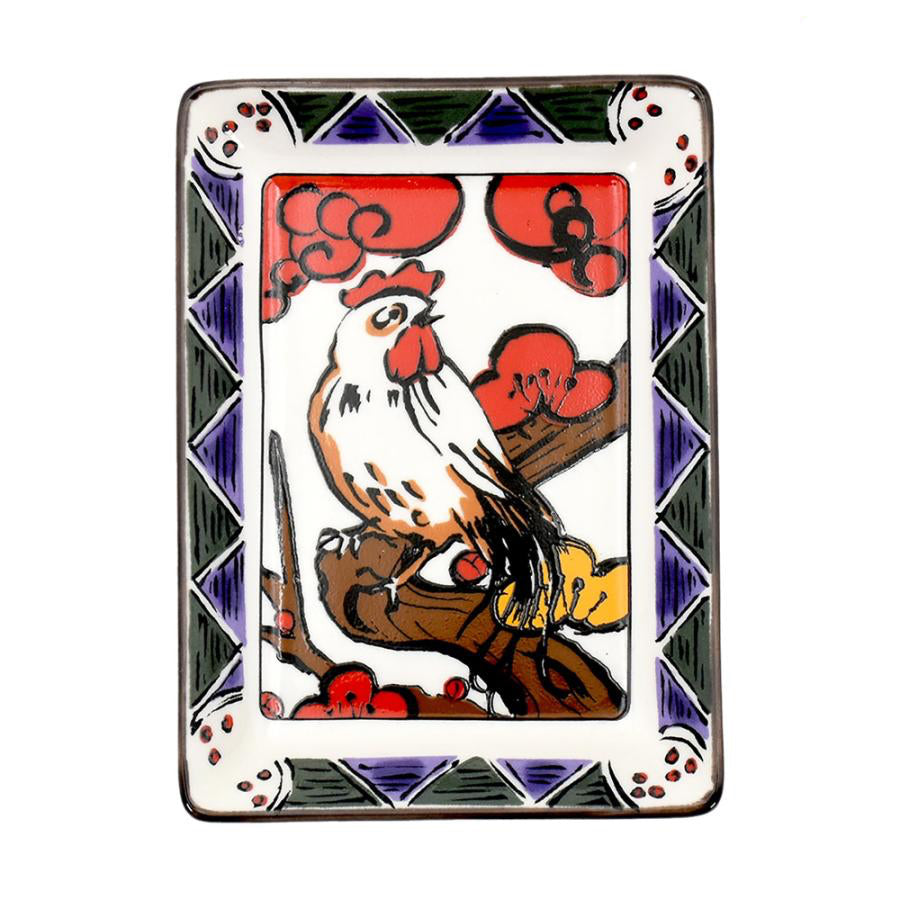 Hanafuda Zodiac Rectangular Small Plate 10×7cm - Rooster