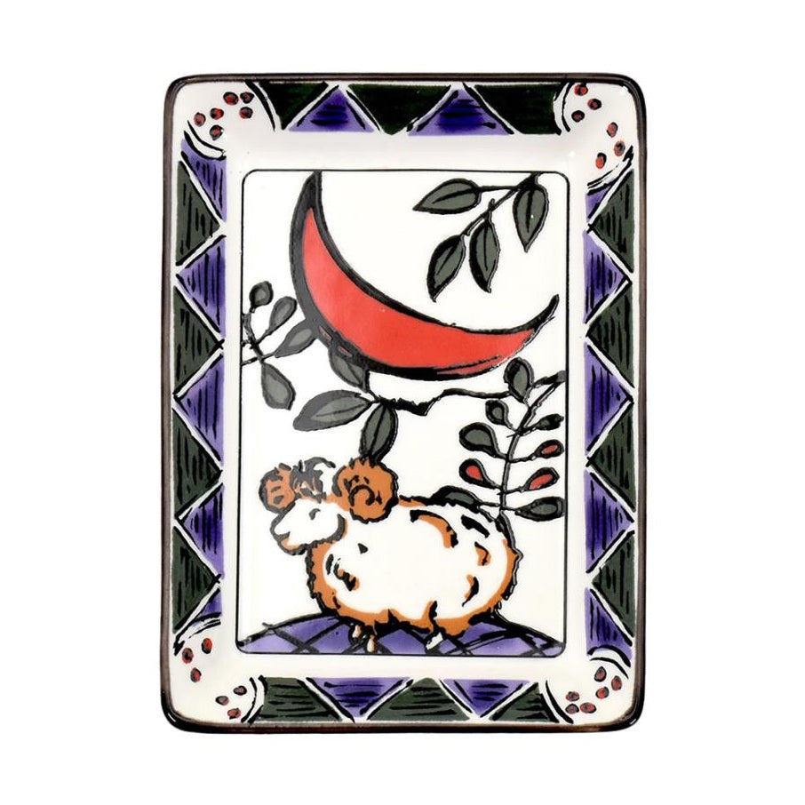 Hanafuda Zodiac Rectangular Small Plate 10×7cm - Sheep