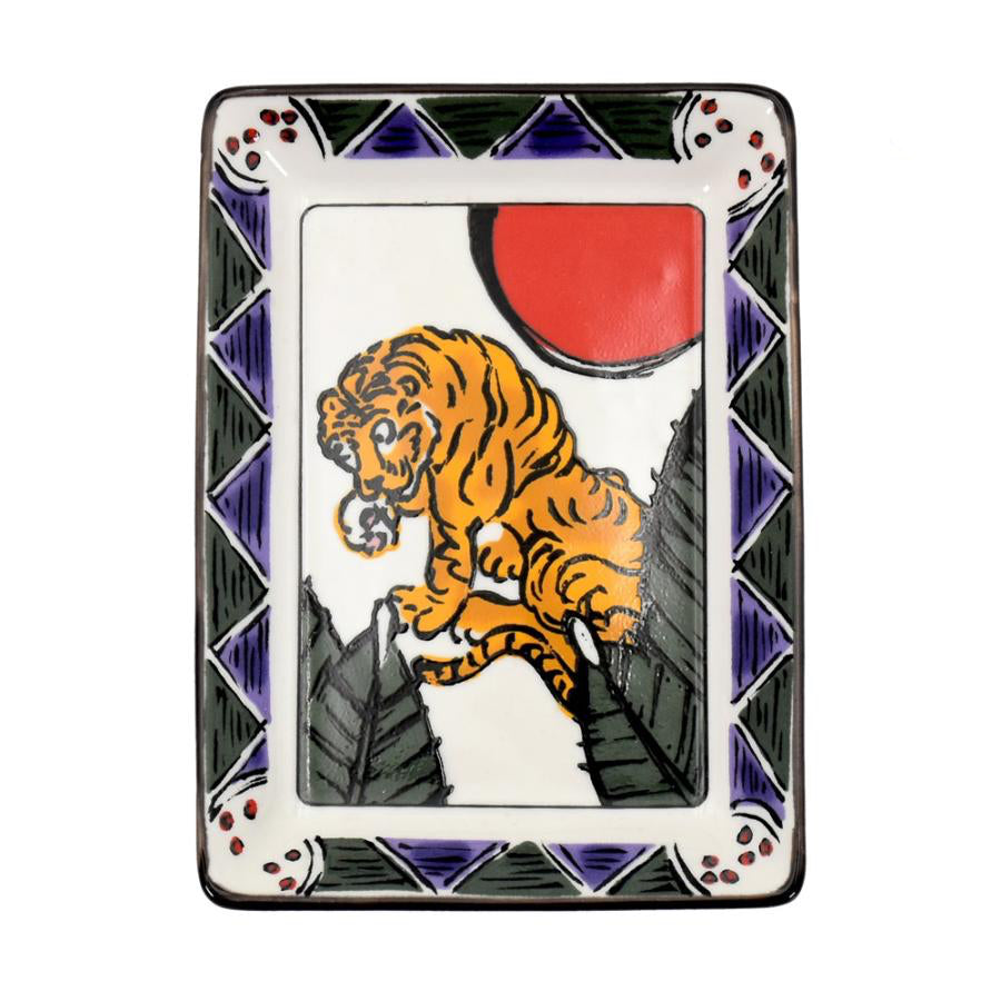 Hanafuda Zodiac Rectangular Small Plate 10×7cm - Tiger
