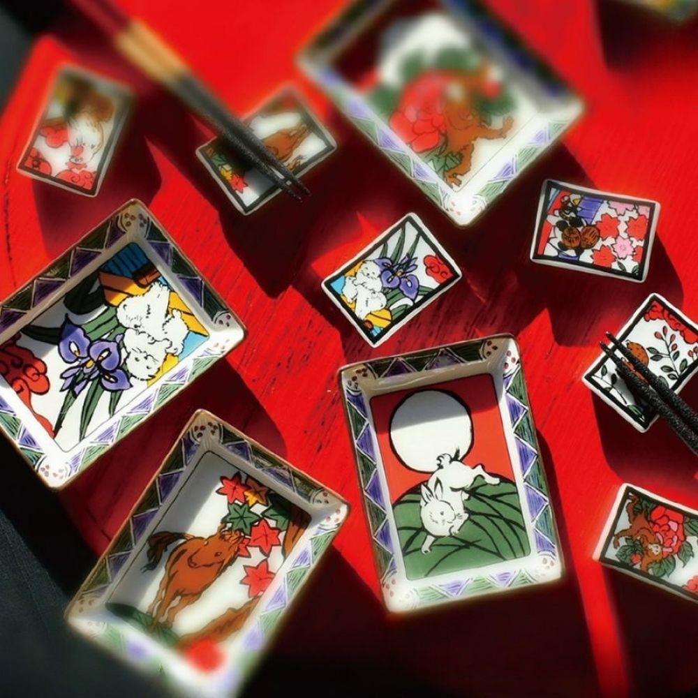 Hanafuda Zodiac Rectangular Small Plate 10×7cm - Ox