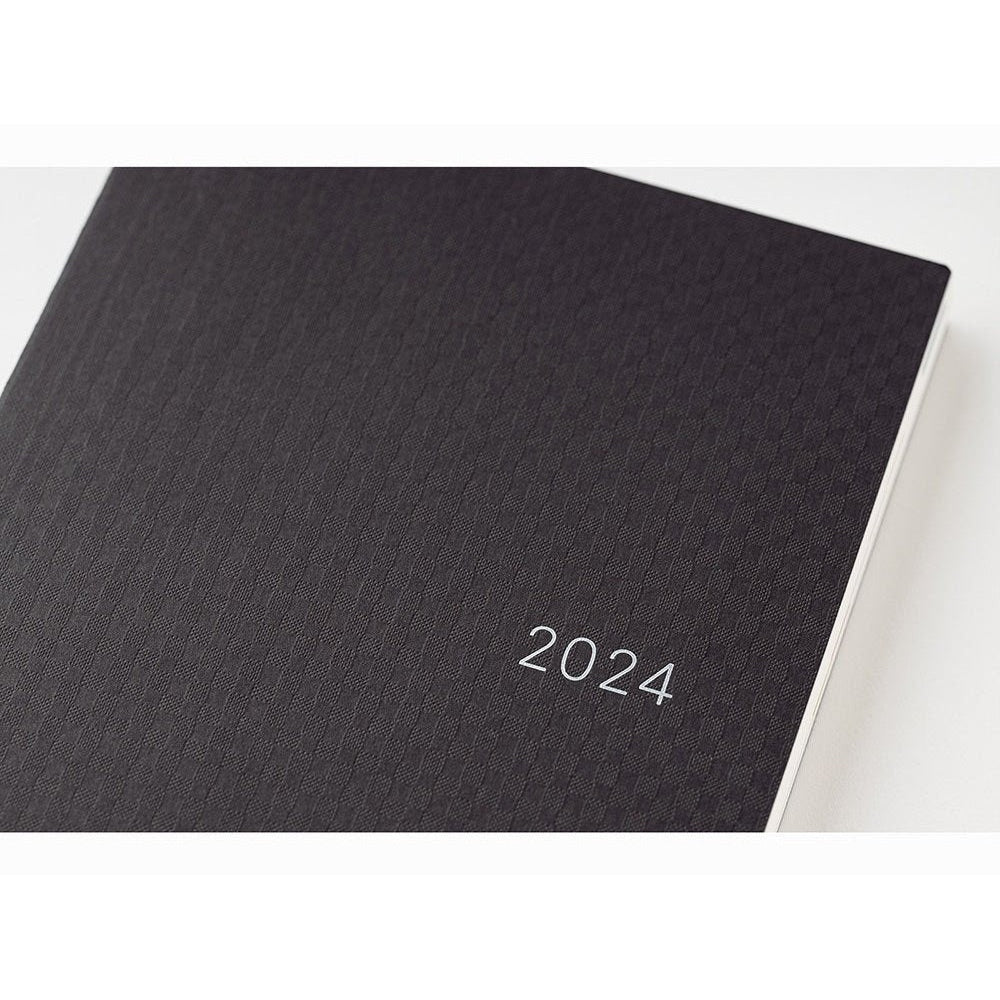 Black gingham Hobonichi Techo 2024 A5 planner with embossed pattern and compact cut cover