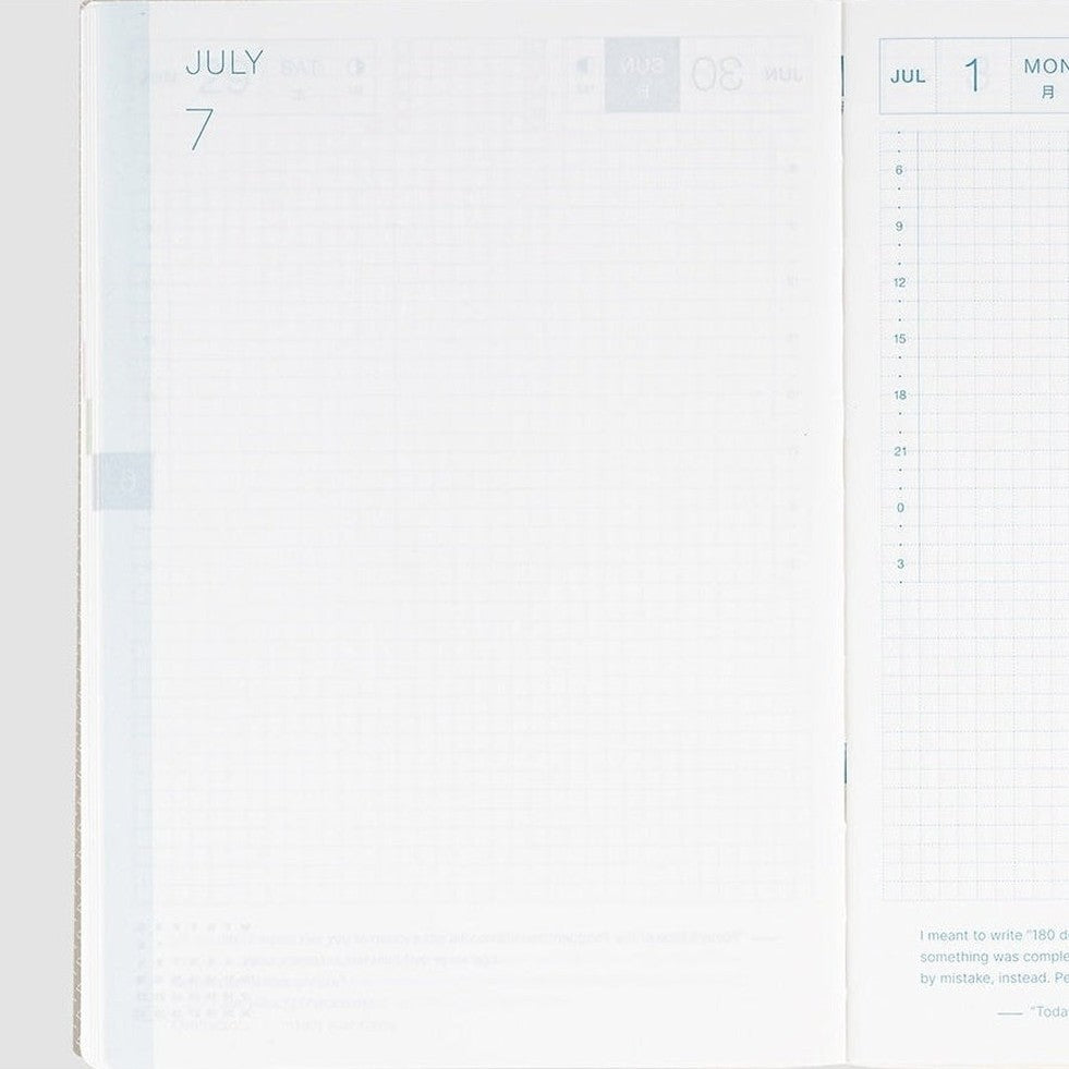July 7th open page in black gingham 2024 diary showing weekly layout and faint grid lines
