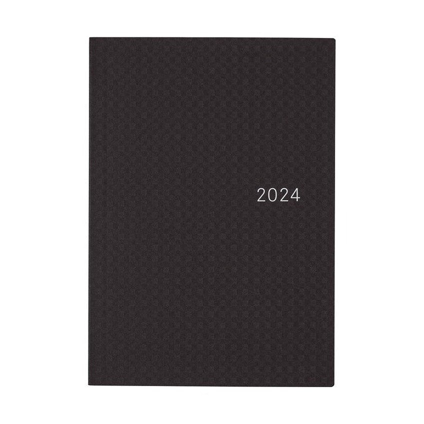 Front view of black HON Paper Series 2024 diary featuring subtle gingham texture
