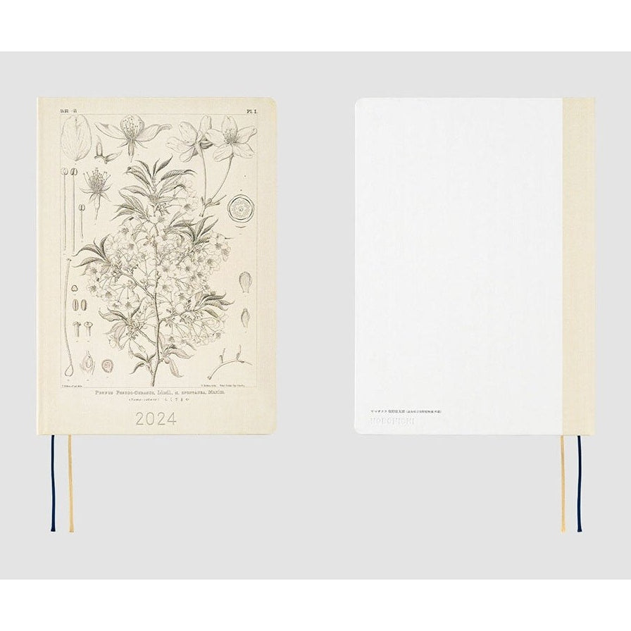 Hobonichi Techo 2024 front and back cover with navy and gold ribbon bookmarks