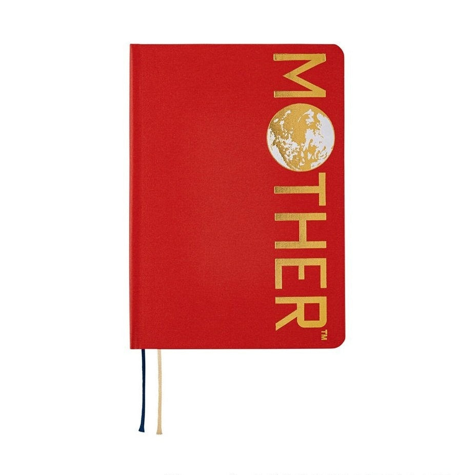 Red Hobonichi EarthBound Beginnings diary standing upright showing front cover design