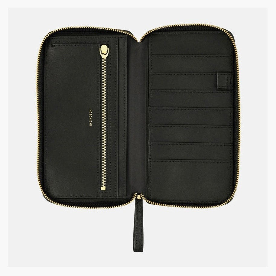 Hobonichi Techo Weeks Notte black cover interior with gold zipper and card slots