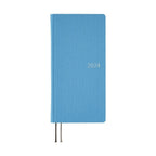 Hobonichi Techo 2024 Weeks Celeste Blue standing upright with light blue fabric cover