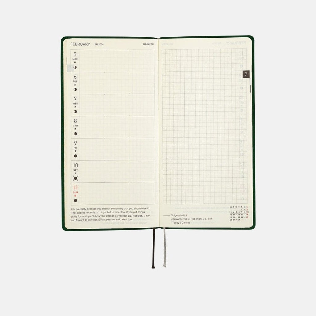Hobonichi Techo 2024 Weeks Smooth: Forest Green