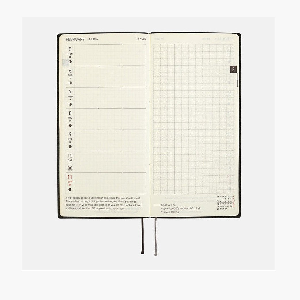 Hobonichi Techo 2024 Weeks White Line: Black
