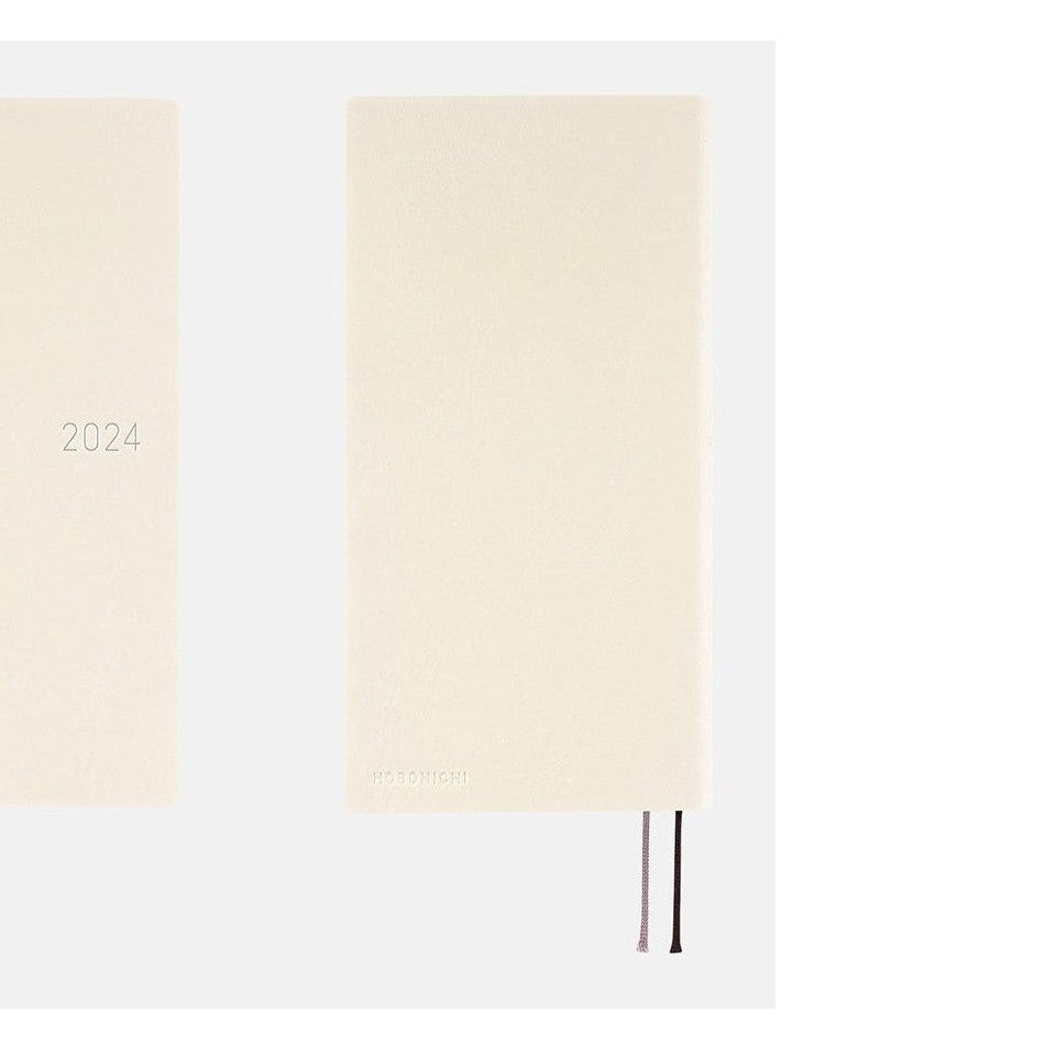 Hobonichi Techo 2024 Weeks White Line ivory softcover weekly planner with ribbons