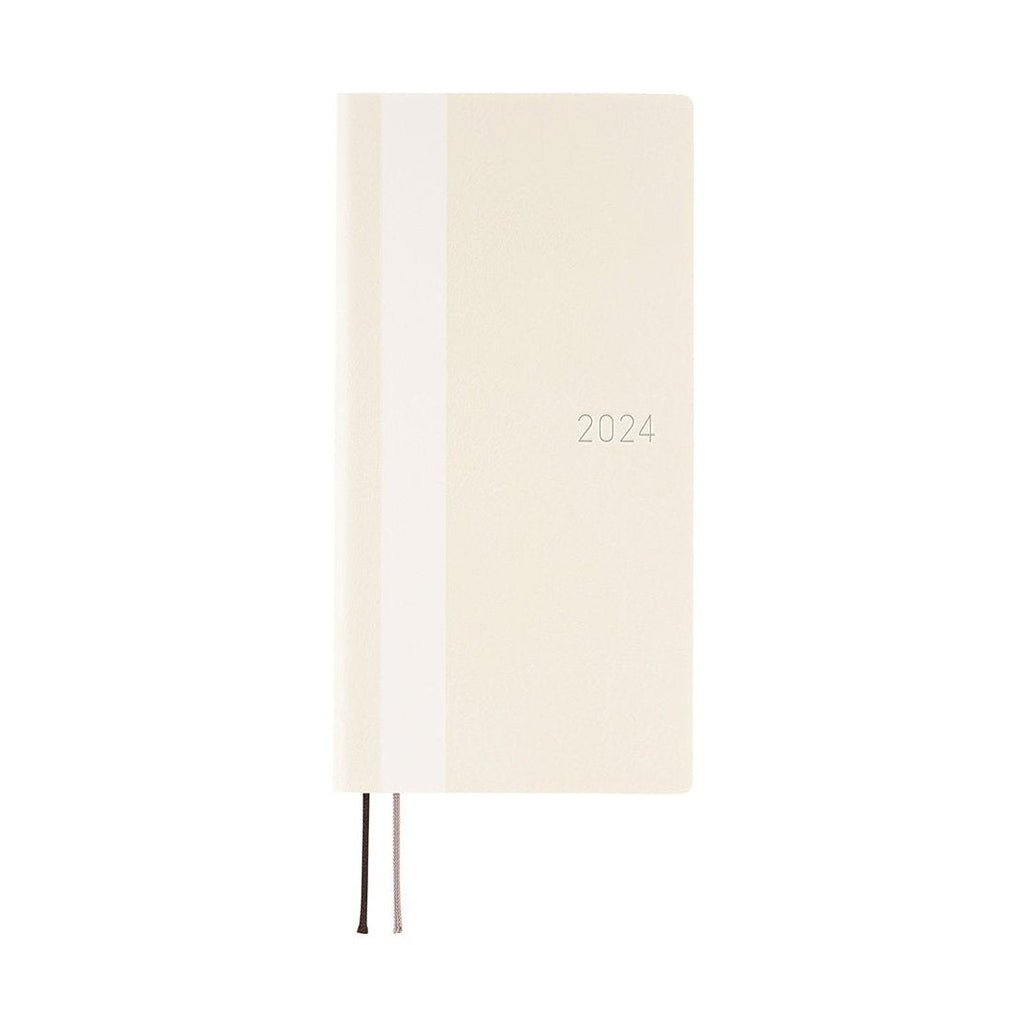 Tall slim Hobonichi Techo 2024 Weeks White Line ivory planner with vertical stripe detail