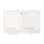 Hobonichi Techo 2025 English original edition pages comparing pink and gray grid layouts