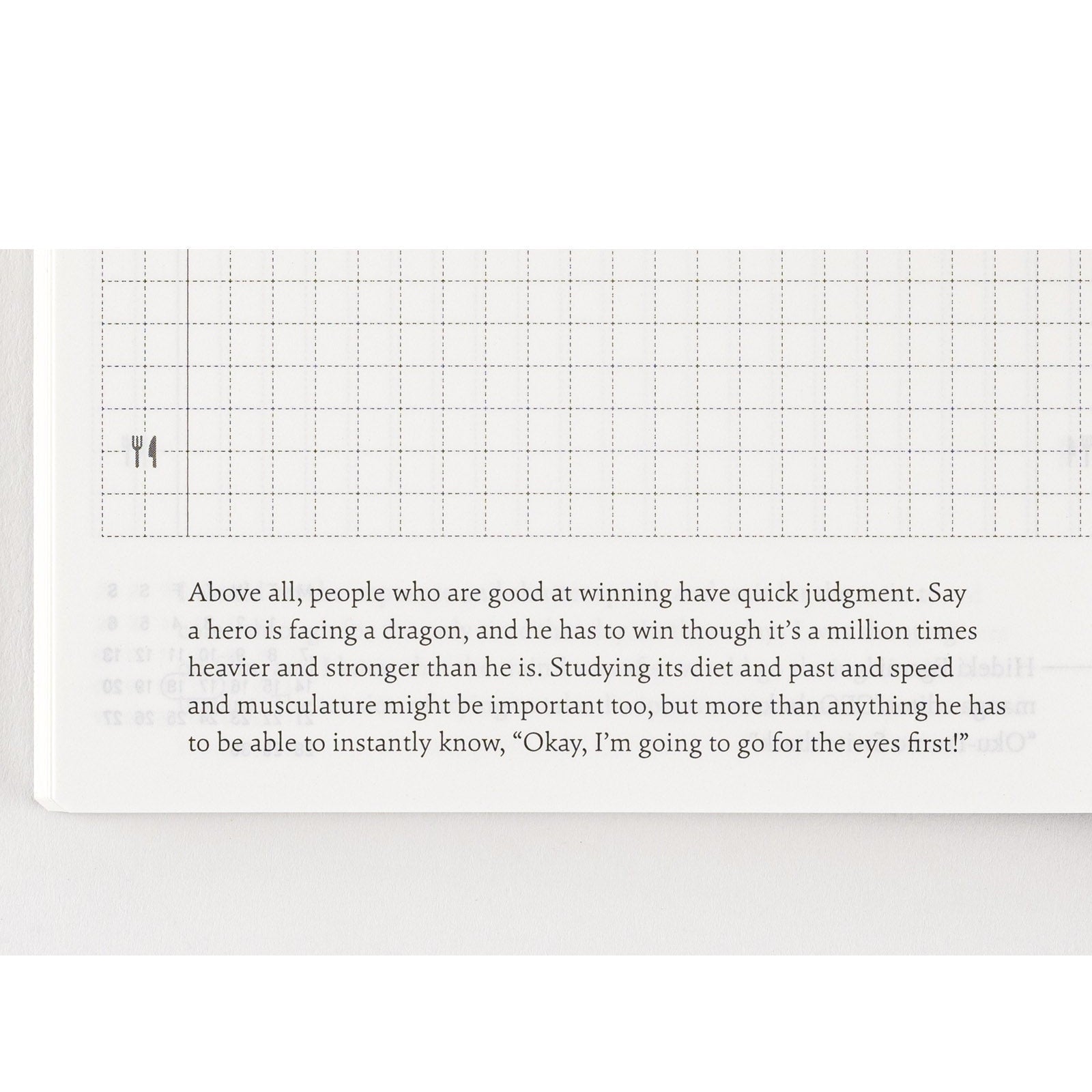 Close-up of Hobonichi Techo 2025 English planner page with dashed grid lines and quote text