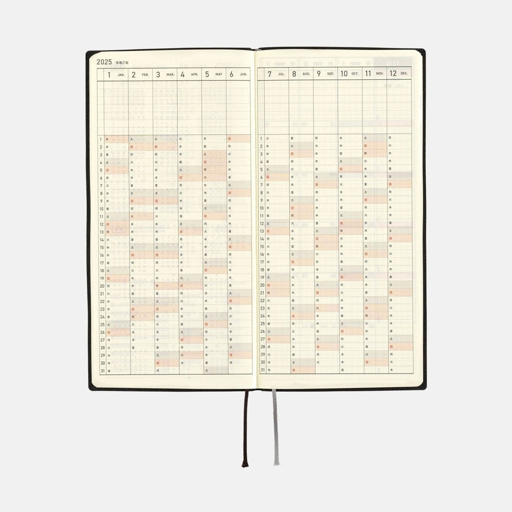 Hobonichi Techo 2025 Weeks - White Line: Black