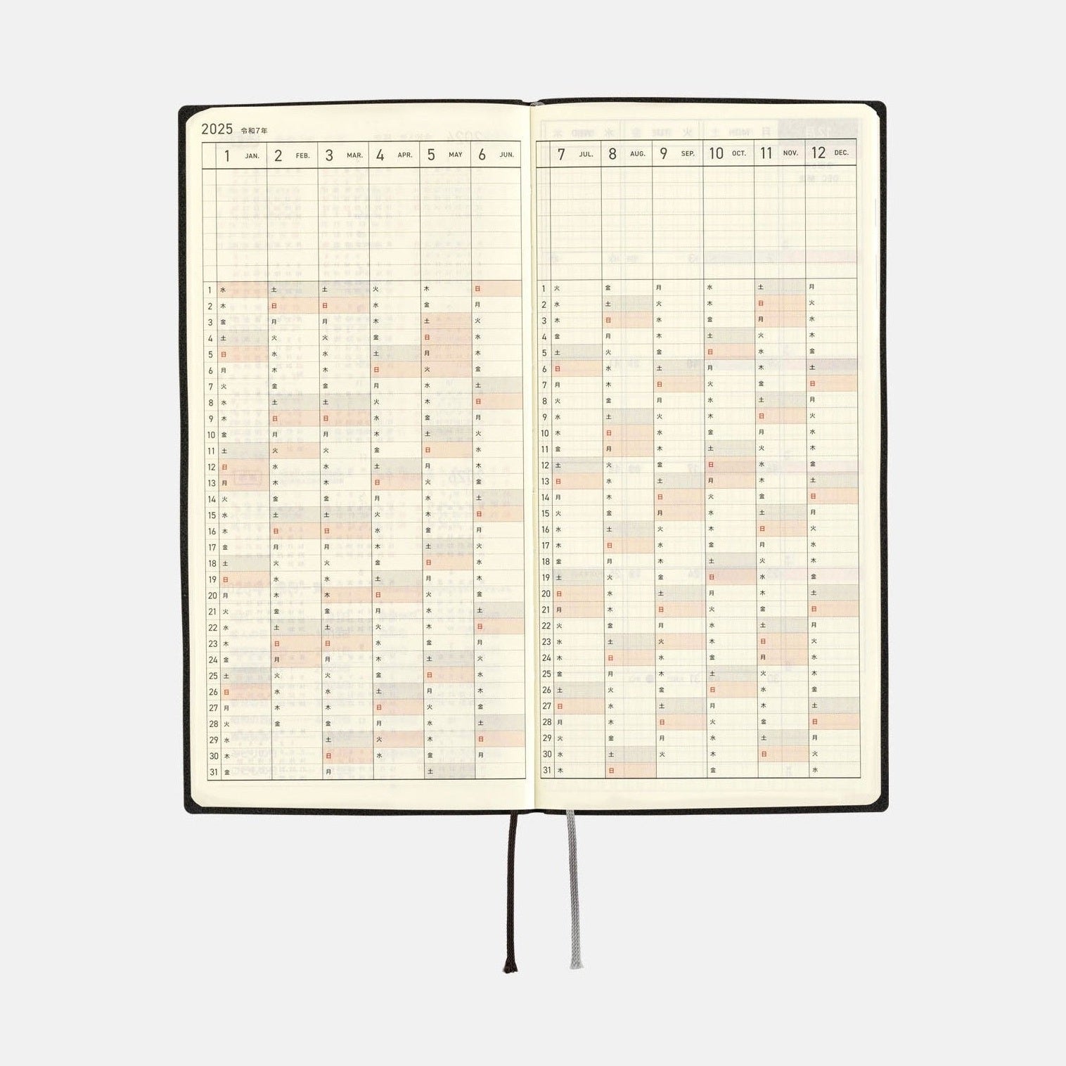 Hobonichi Techo 2025 Weeks - White Line: Black