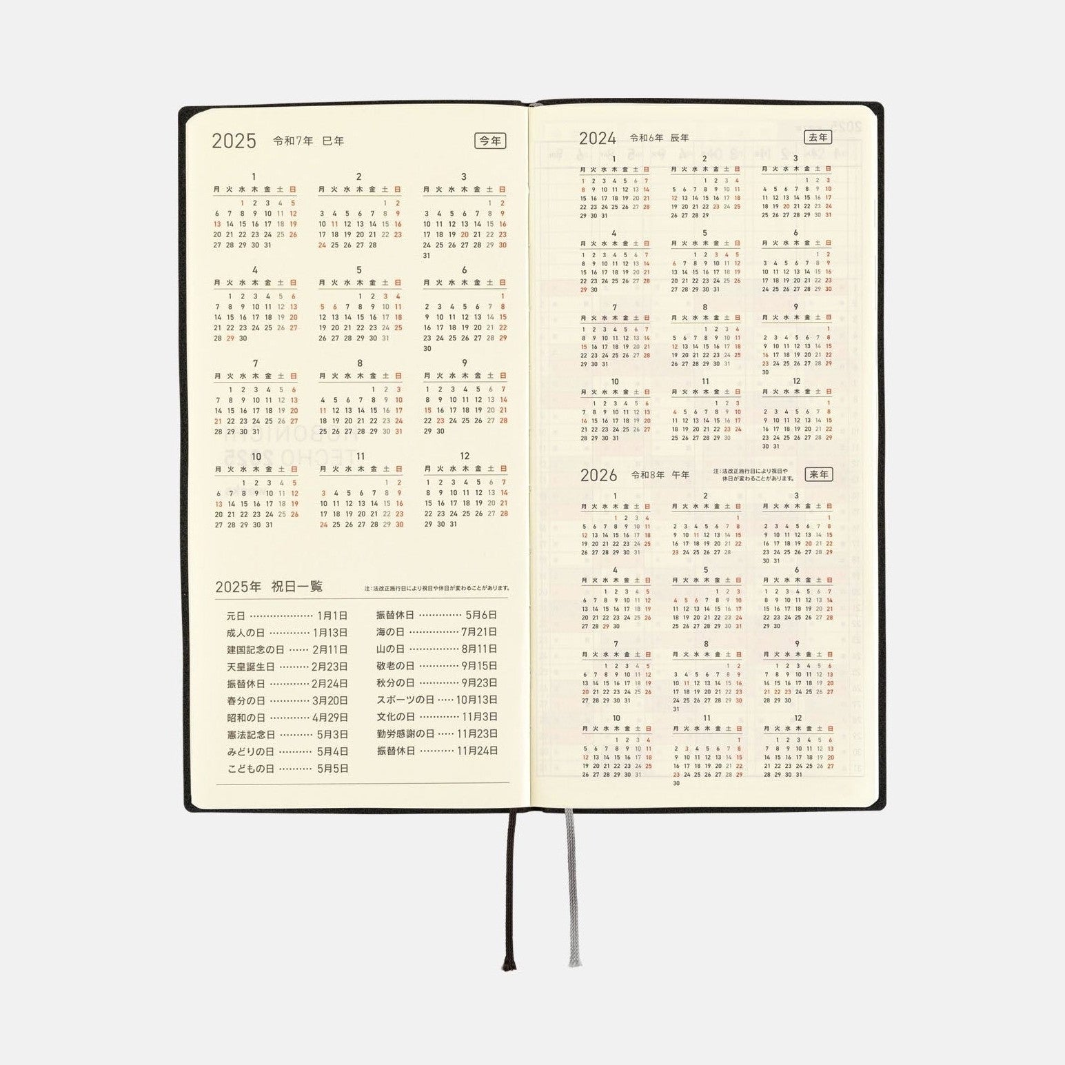 Hobonichi Techo 2025 Weeks - White Line: Black