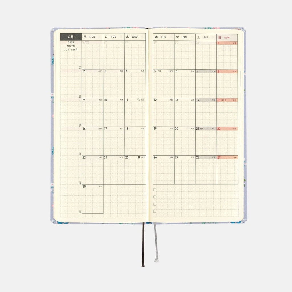 Hobonichi Techo 2025 Weeks June weekly spread with monthly calendar and Japanese day labels