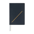 Navy Hobonichi Techo 2026 A5 planner front view showing diagonal gold foil line and dual ribbon bookmarks