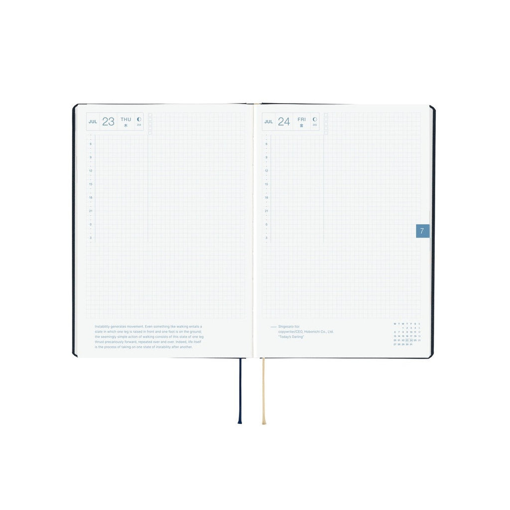Daily grid pages for July 23-24 in Hobonichi Techo 2026 A5 planner with date headers and margin numbers