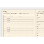 Hobonichi Techo Gifts and Addresses tracker page with Japanese labels