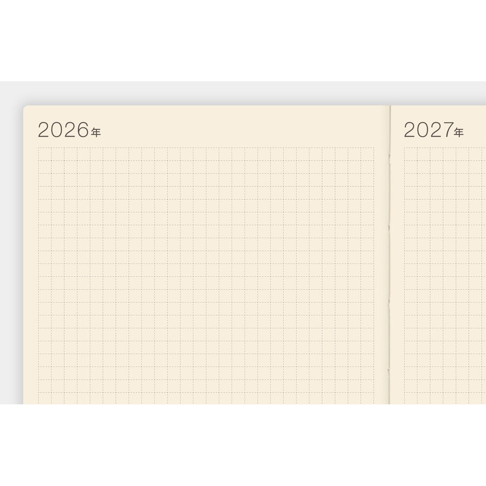 Hobonichi Techo 2026-2027 yearly spread with dotted grid lines