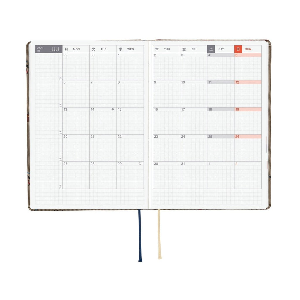July 2026 monthly grid page in Hobonichi Techo A6 planner with Japanese labels