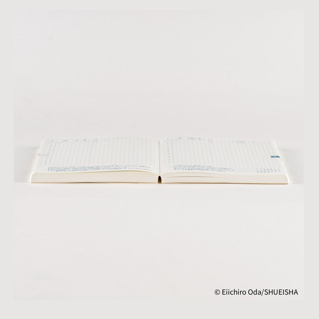 Hobonichi Techo 2026 One Piece A6 daily planner open spread with grid layout and blue Japanese text