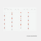 December 2025 to March 2026 monthly calendar view in Hobonichi Techo 2026 with colored date markers