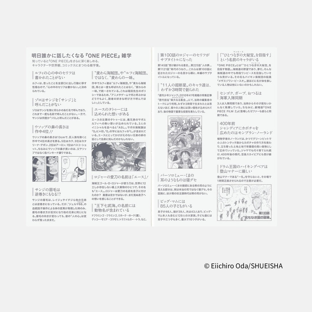 One Piece trivia and map spread in Hobonichi Techo 2026 planner featuring Straw Hat crew illustrations